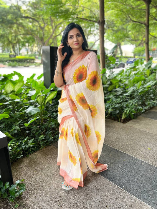 Digital Printed Linen Saree