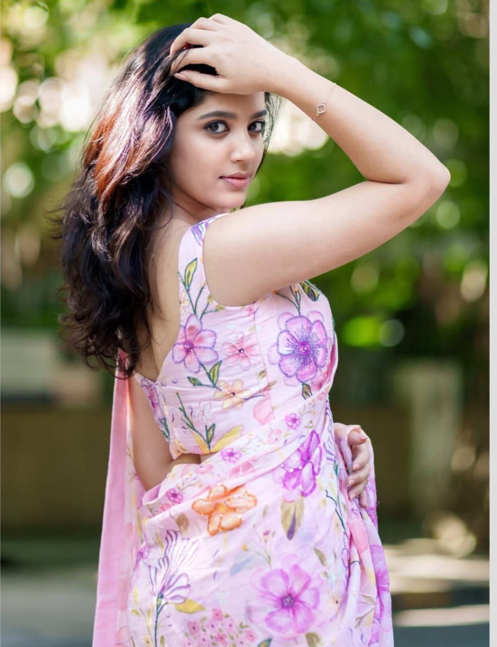 Lavender Pink Floral Printed Designer Georgette Saree