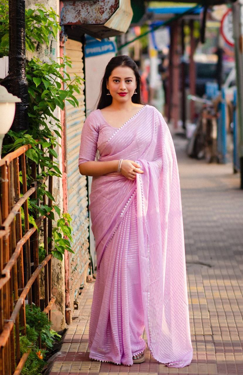 Lavender Stylish Chiffon Saree