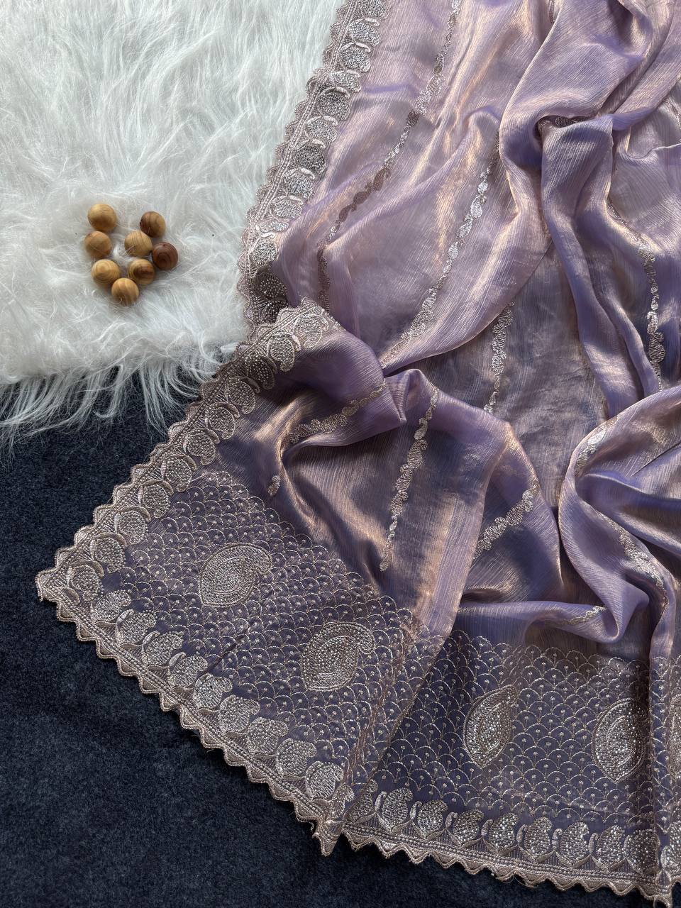 Lavender Stylish Jimmy Choo Silk Saree