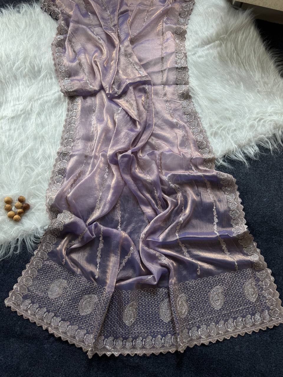Lavender Stylish Jimmy Choo Silk Saree