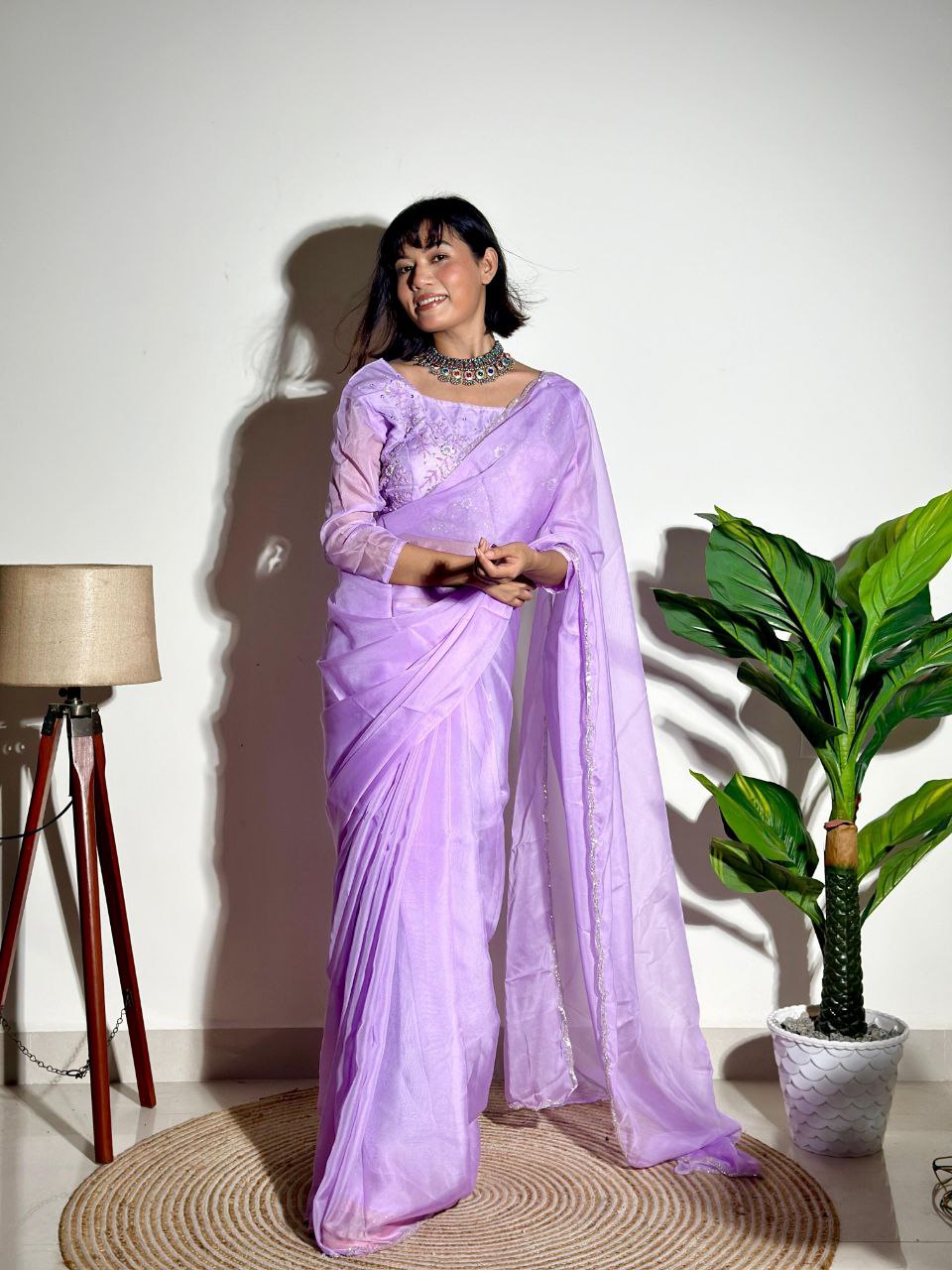 Lavender Tabby Organza Silk Saree