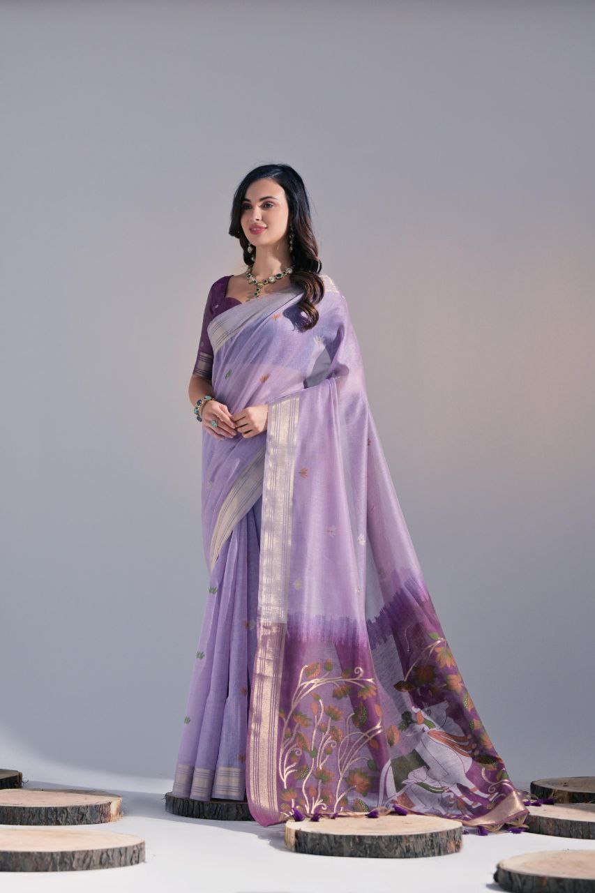 Lavender Traditional Muga Cotton Saree