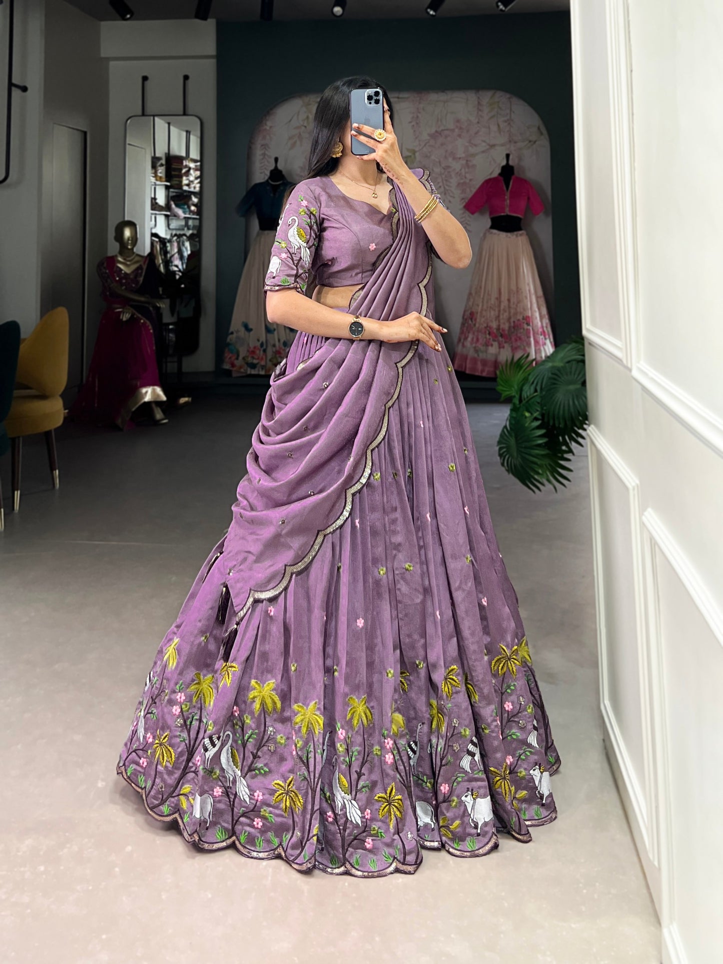 Lavender Vichitra Simmer Lehenga Choli