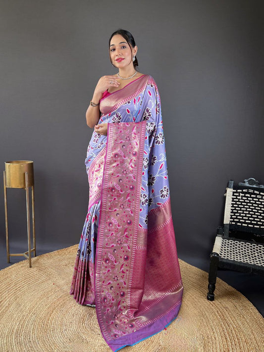 Lavender Wedding Wear Silk Saree