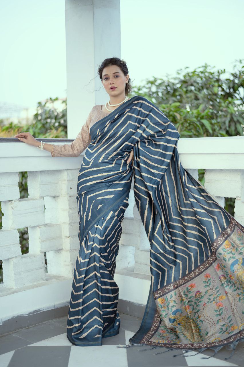 Leheriya Printed Tussar Silk Saree