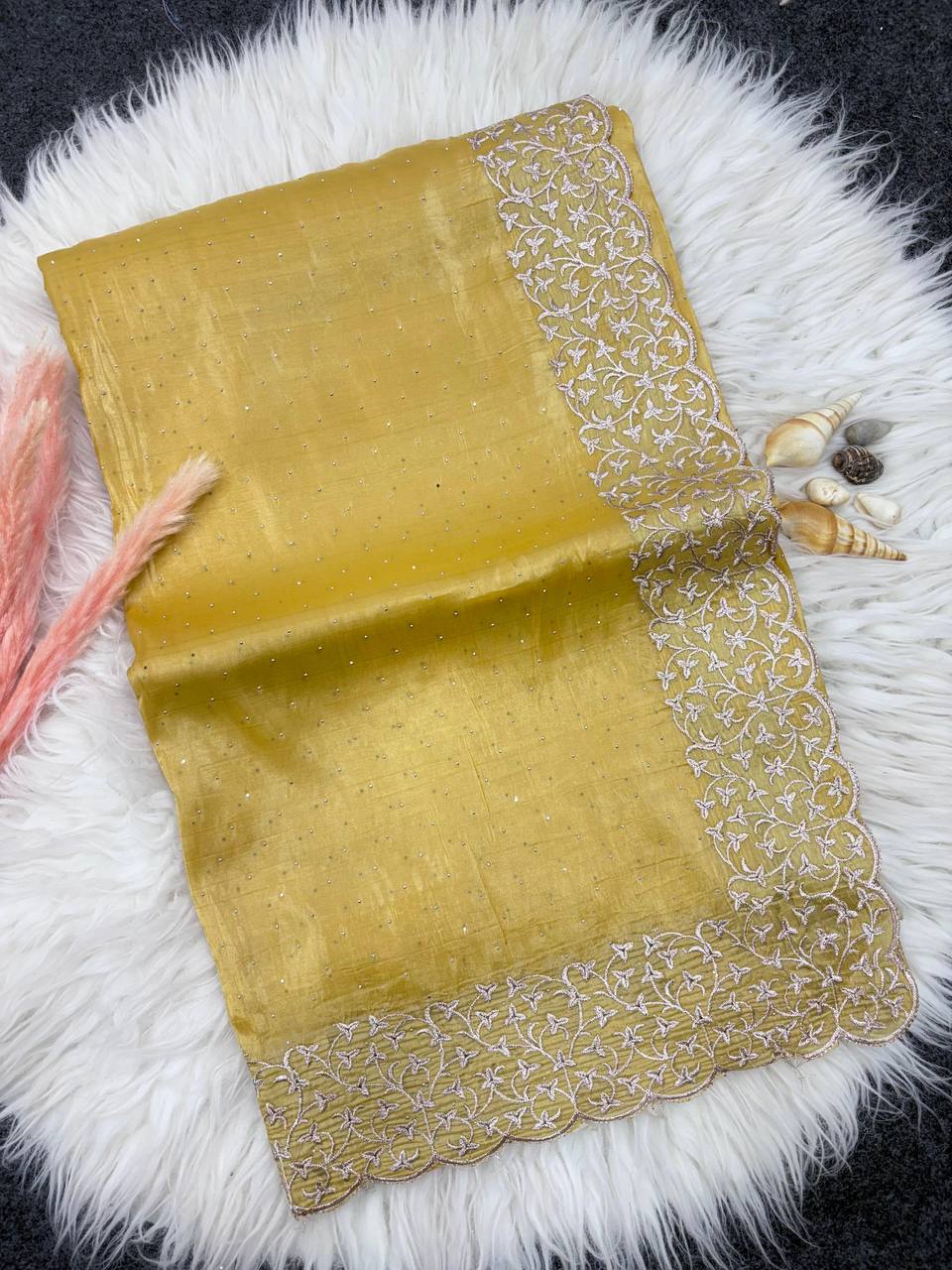 Lemon Ginger Designer Cunchy Silk Saree