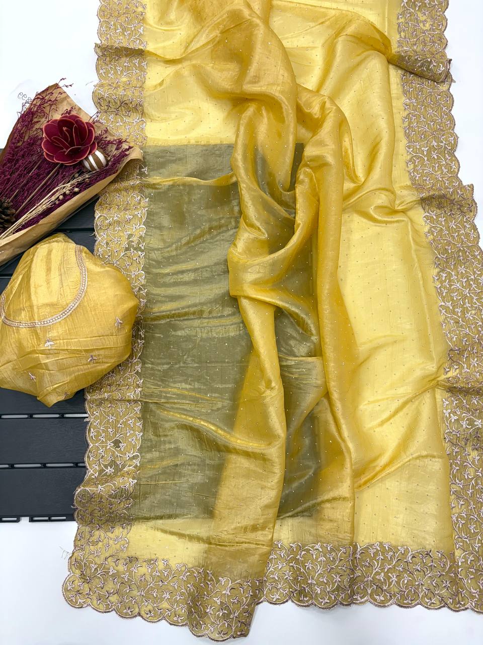Lemon Ginger Designer Cunchy Silk Saree
