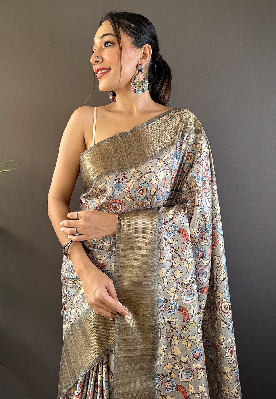 Madhubani print Tussar Silk Saree