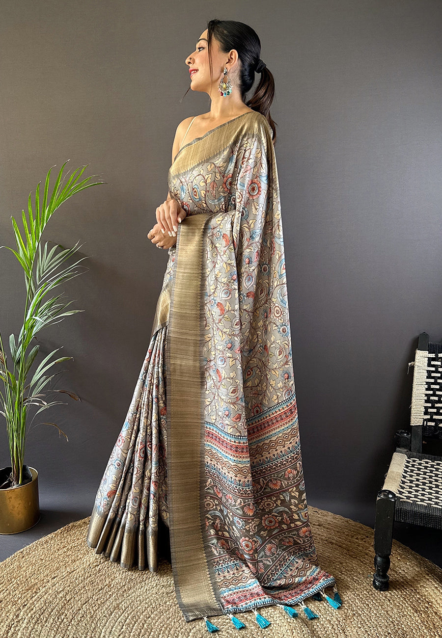 Madhubani print Tussar Silk Saree