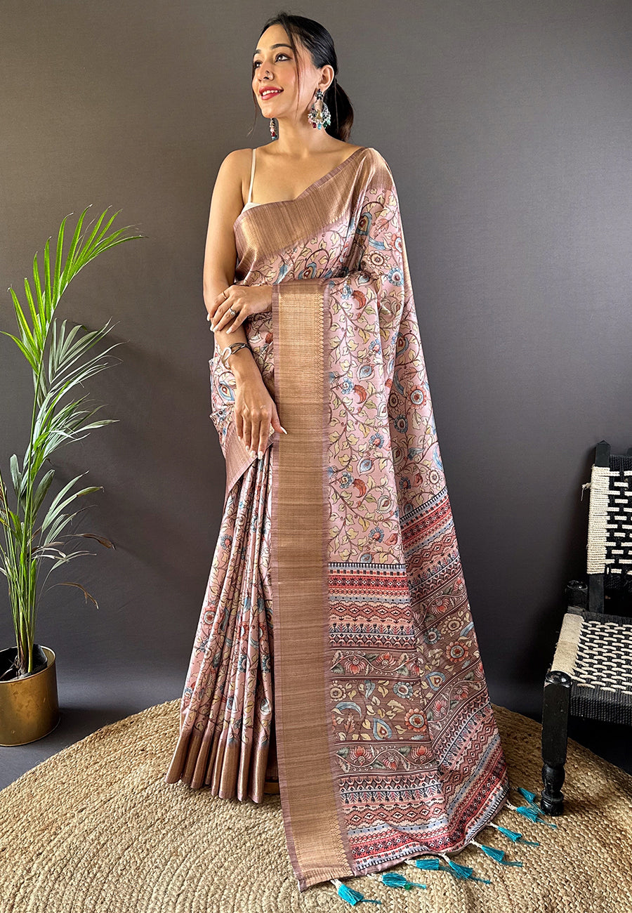 Madhubani print Tussar Silk Saree