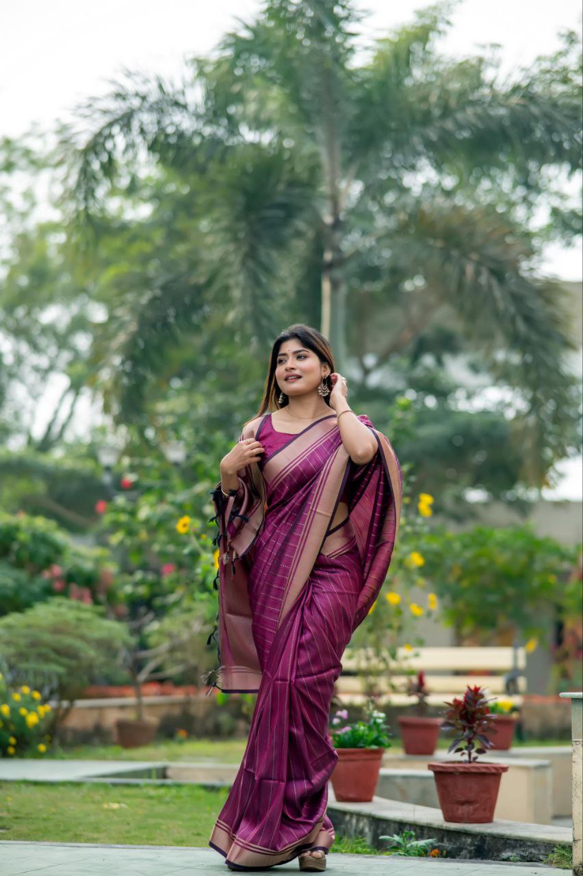 Magenta Banarasi Raw Silk Saree