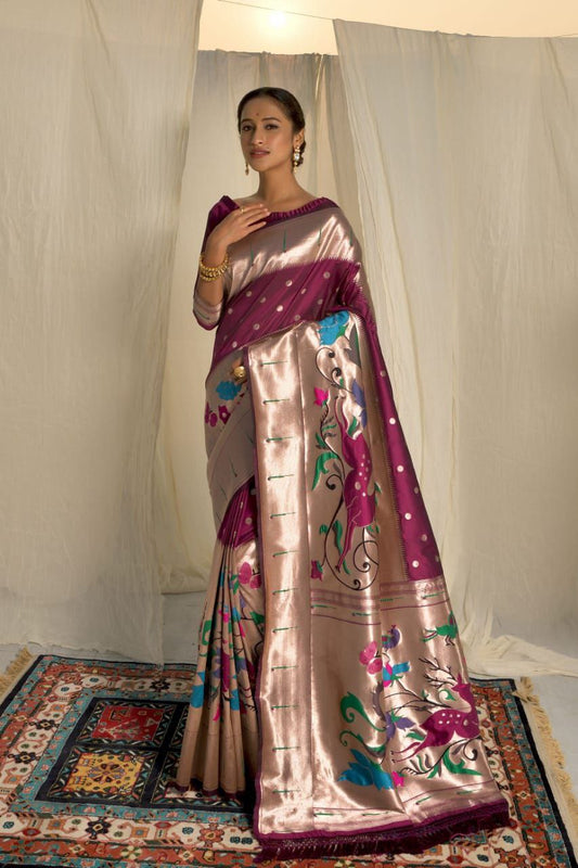 Magenta Banarasi Soft Silk Paithani Saree