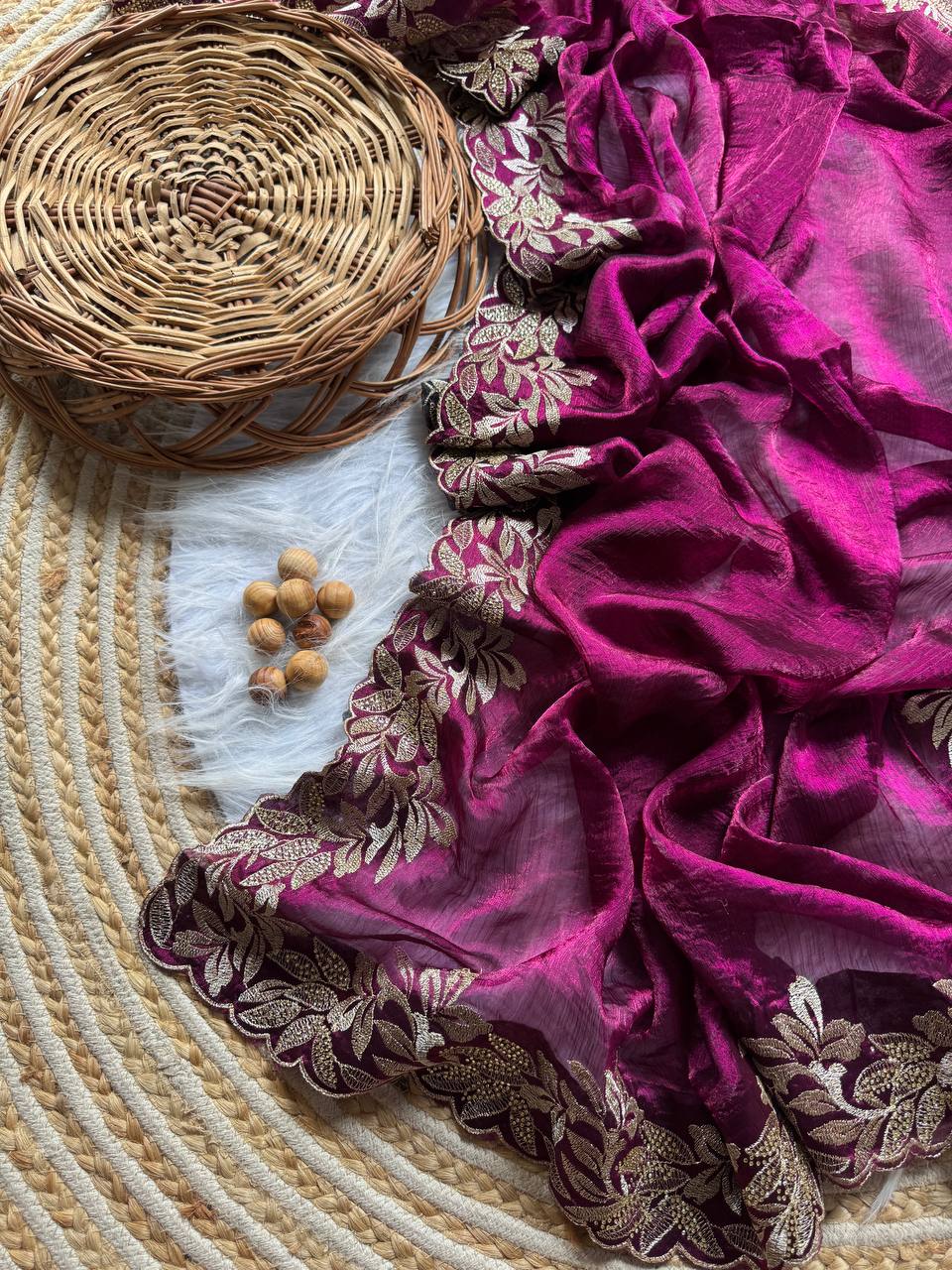 Magenta Crunchy Moss Sattin Silk Saree