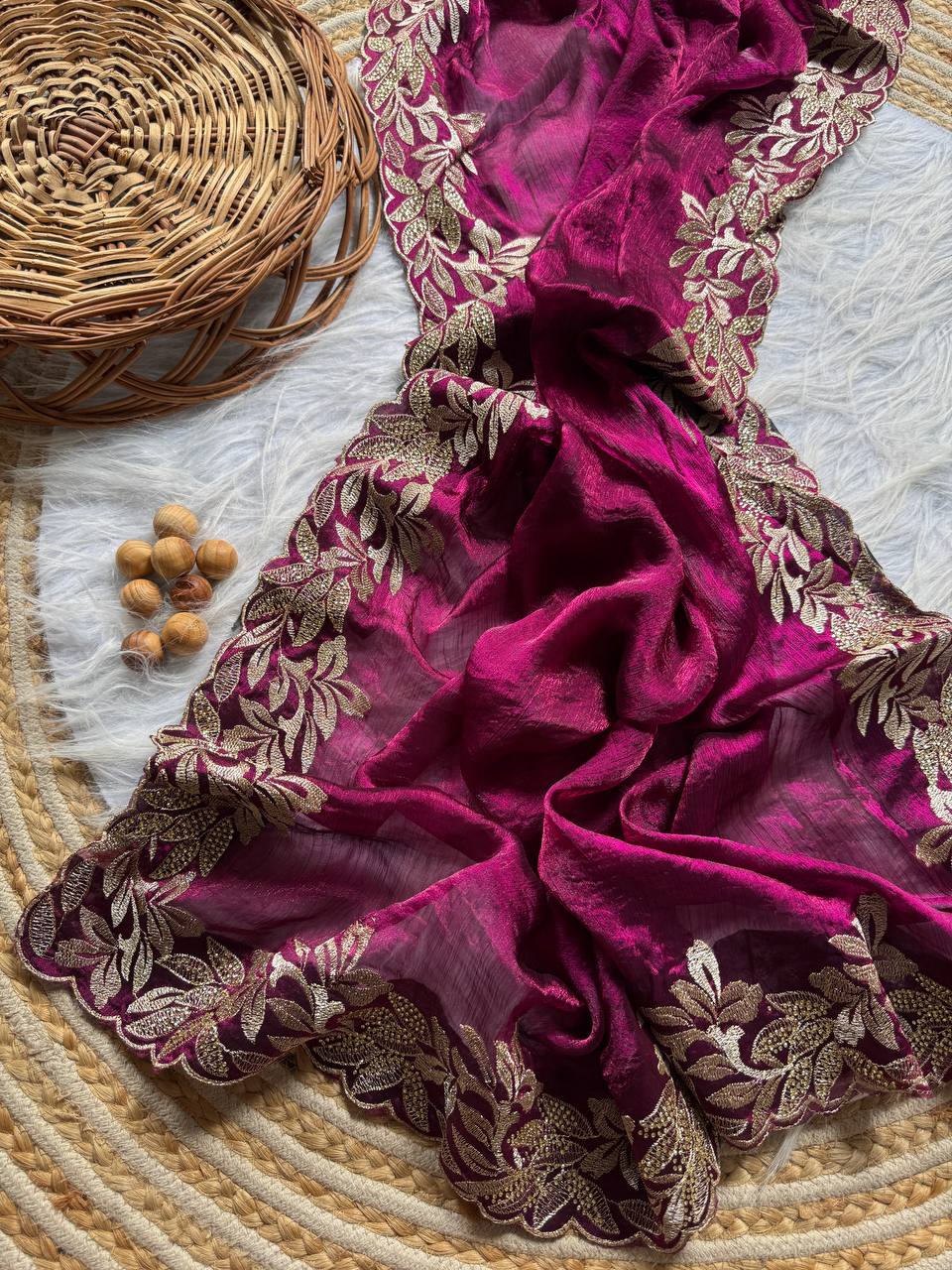 Magenta Crunchy Moss Sattin Silk Saree