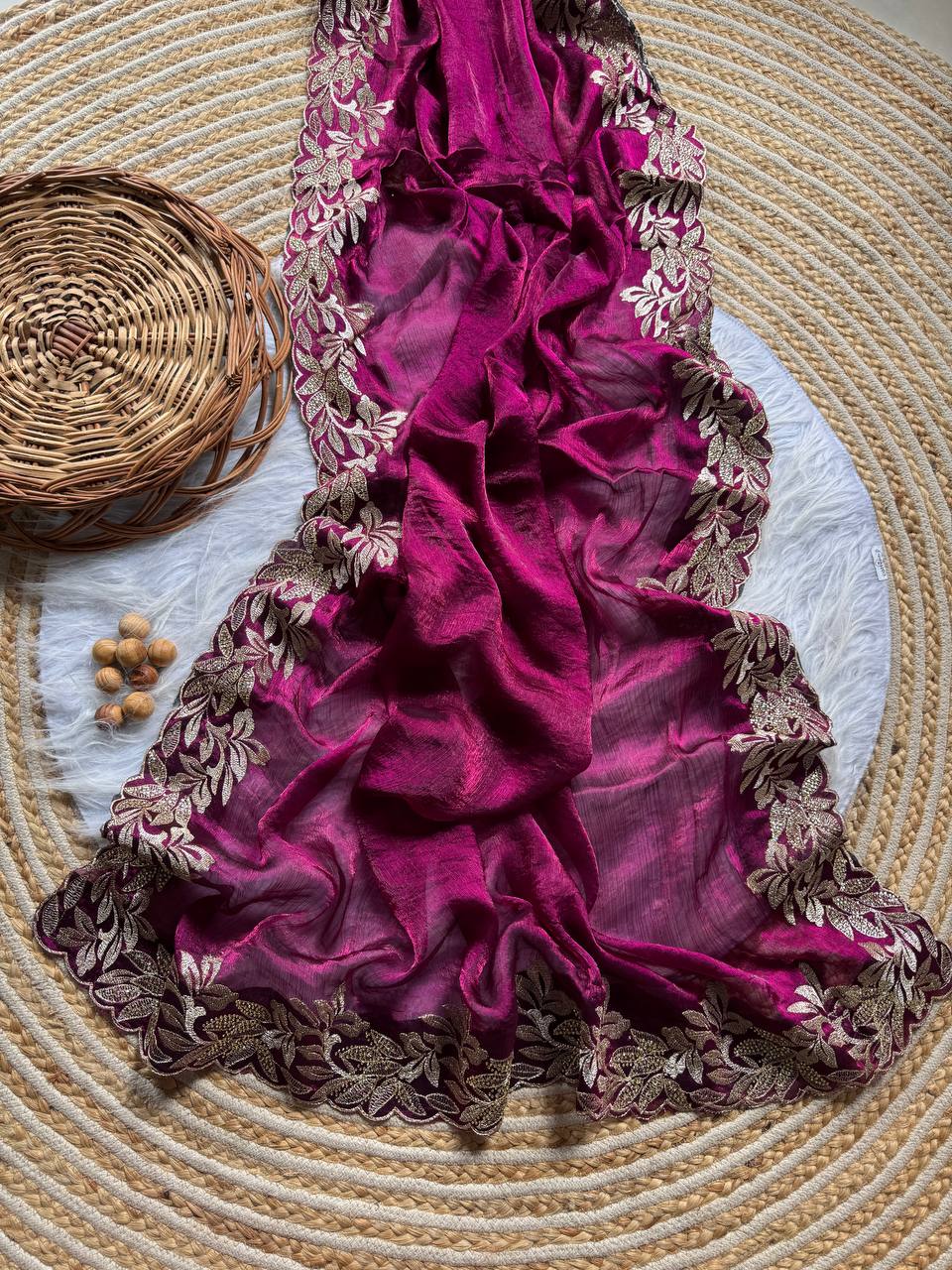 Magenta Crunchy Moss Sattin Silk Saree
