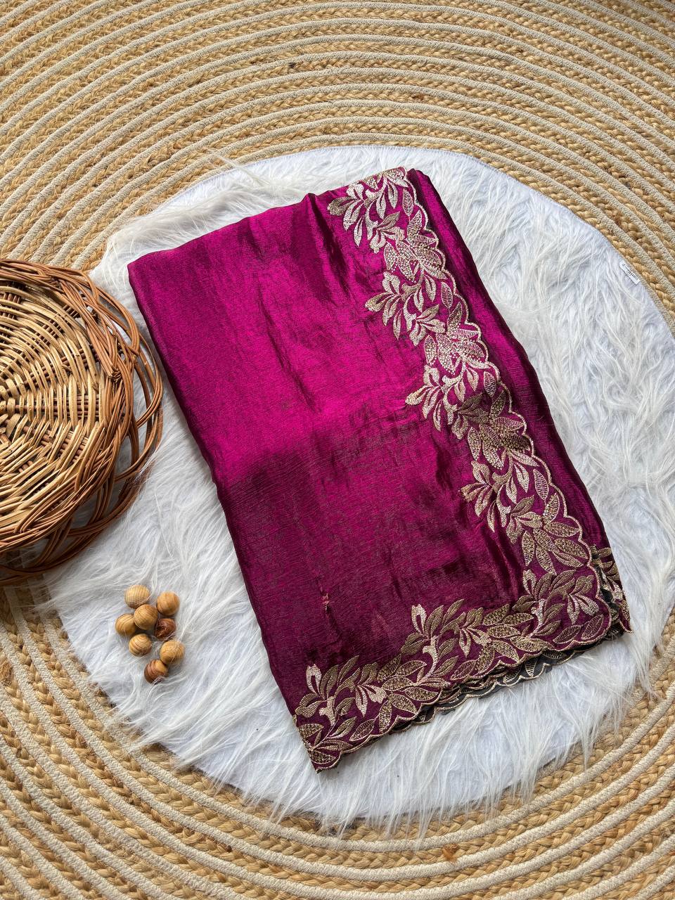 Magenta Crunchy Moss Sattin Silk Saree