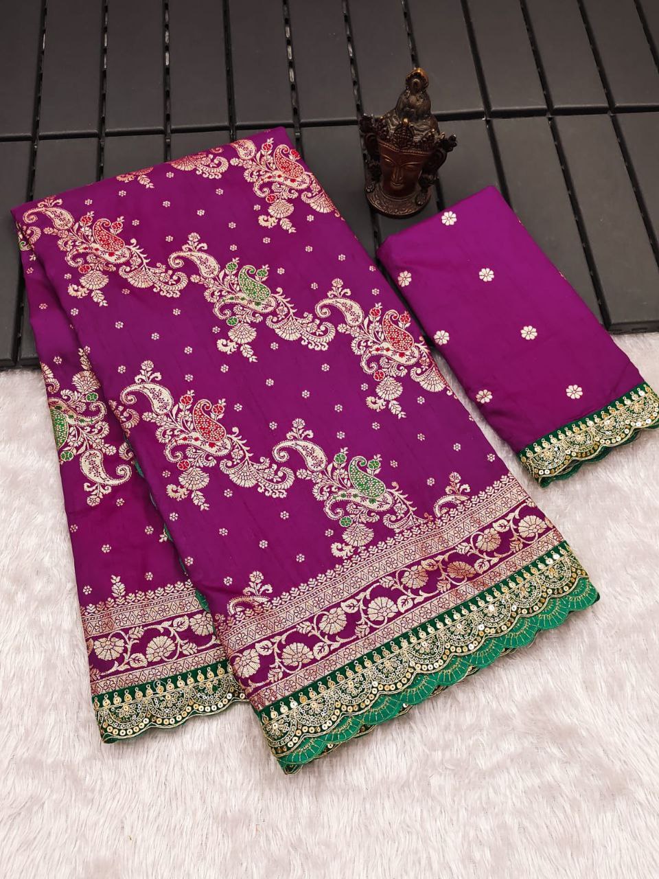 Magenta Designer Dola Silk Saree