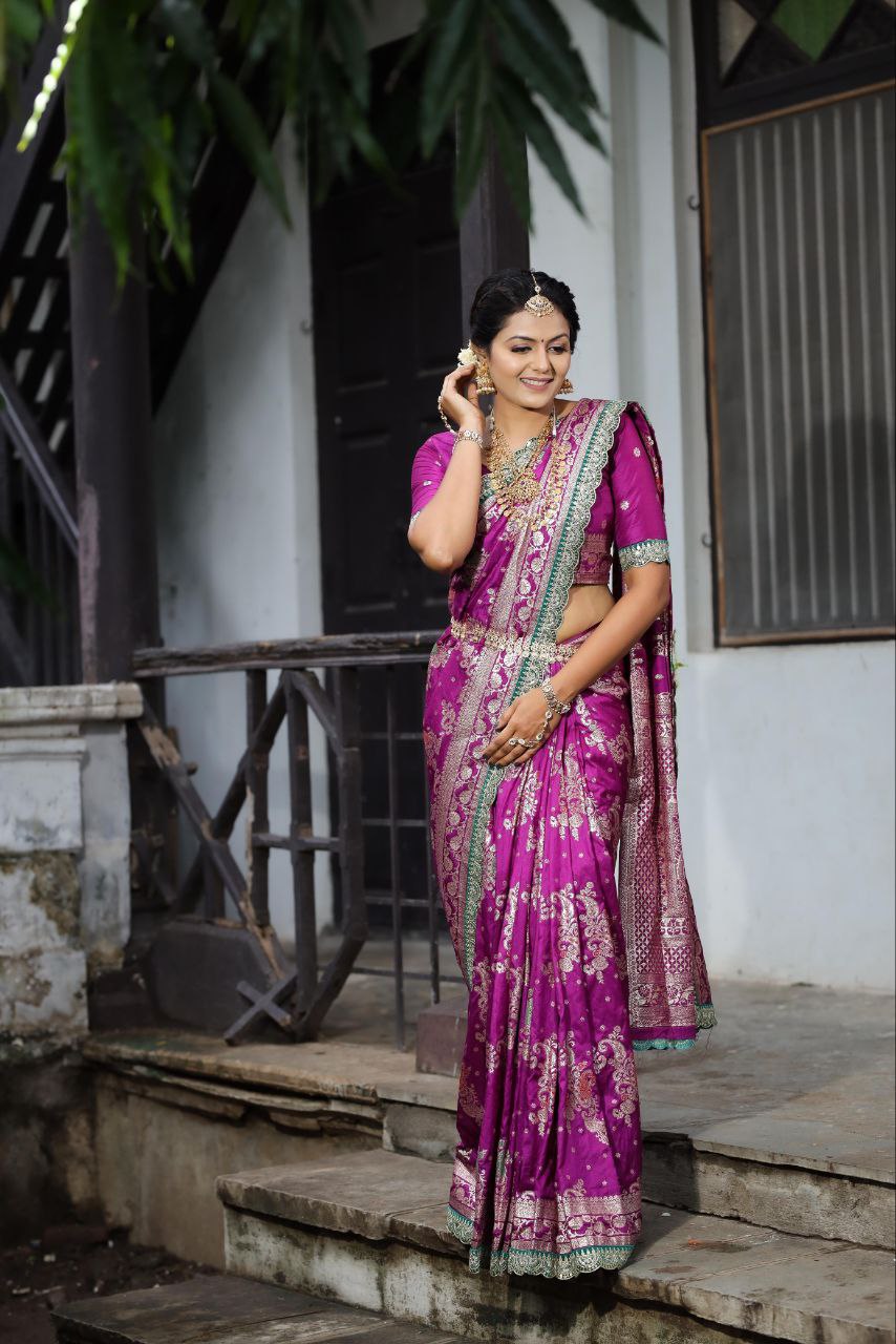 Magenta Designer Dola Silk Saree