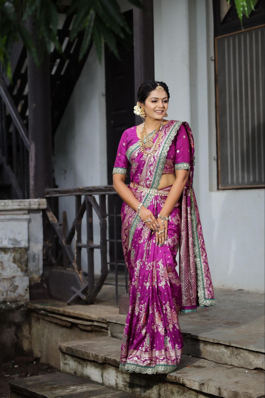 Magenta Designer Dola Silk Saree