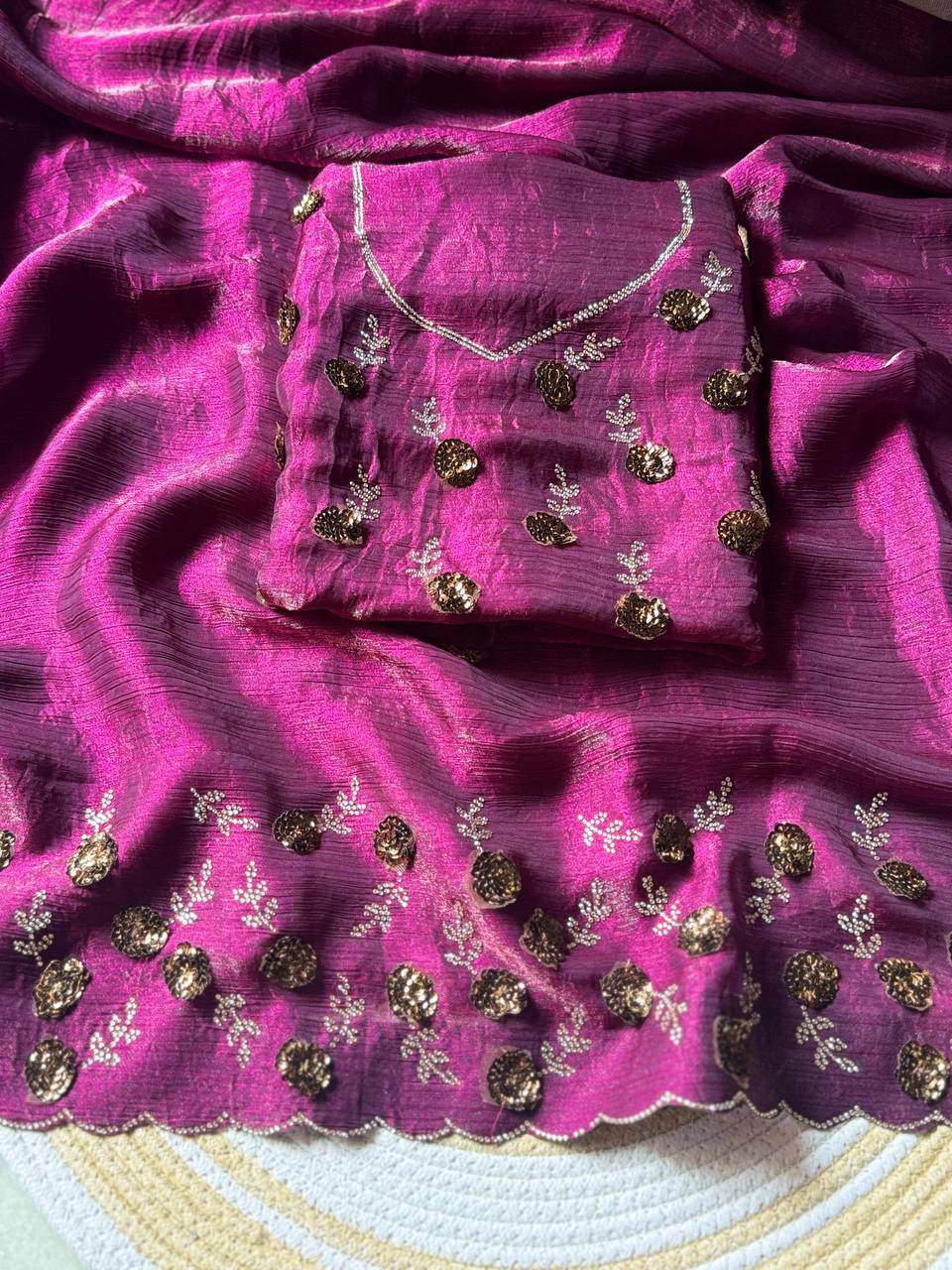 Magenta Designer Fandy Chiffon Silk Saree