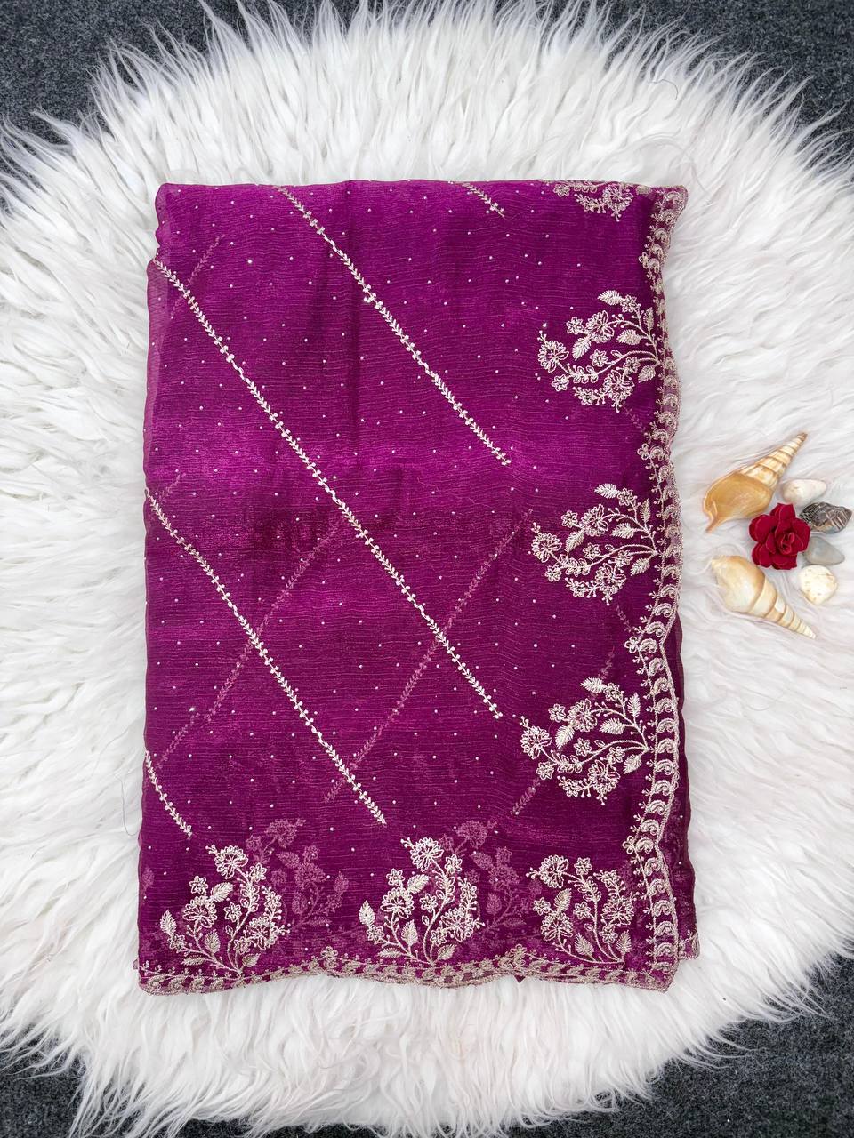 Magenta Designer Fandy Chiffon Silk Saree
