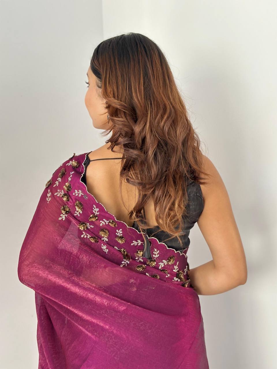 Magenta Designer Fandy Chiffon Silk Saree