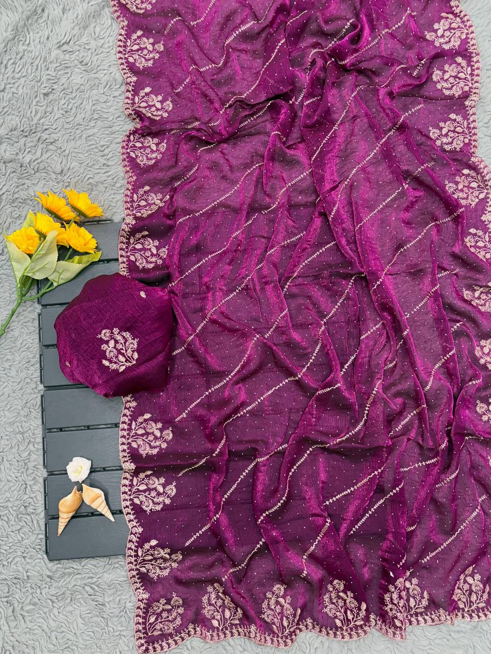 Magenta Designer Fandy Chiffon Silk Saree