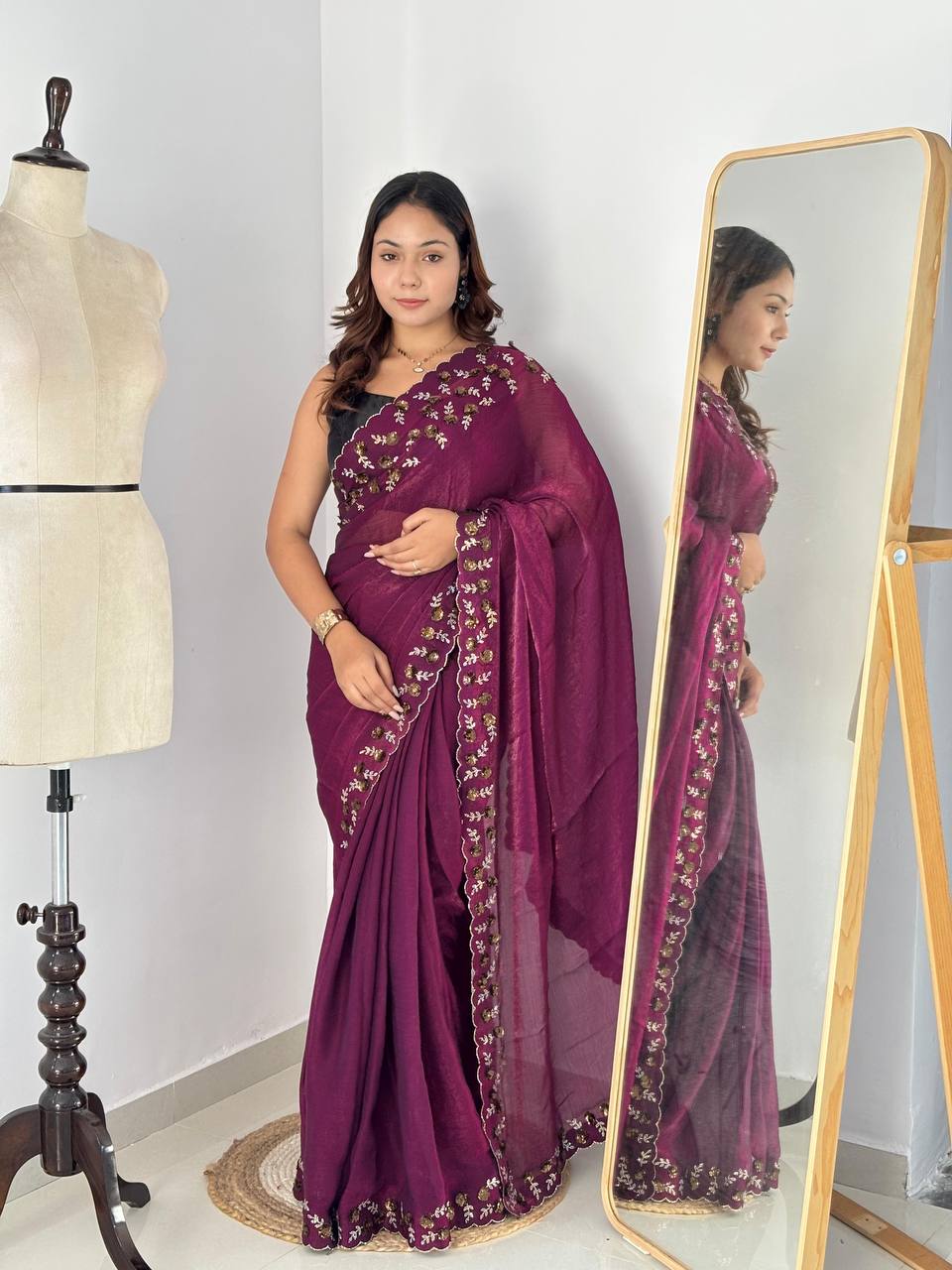 Magenta Designer Fandy Chiffon Silk Saree
