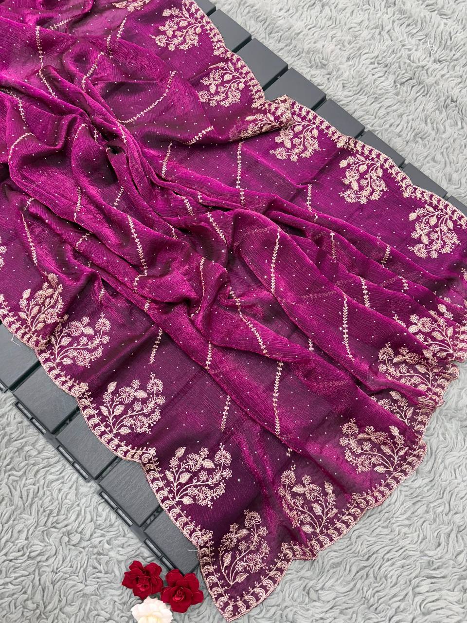 Magenta Designer Fandy Chiffon Silk Saree