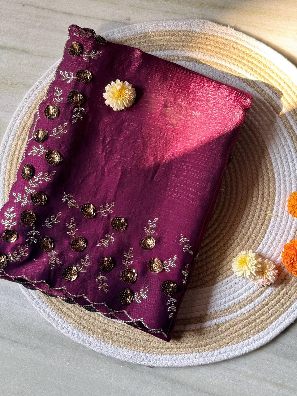 Magenta Designer Fandy Chiffon Silk Saree