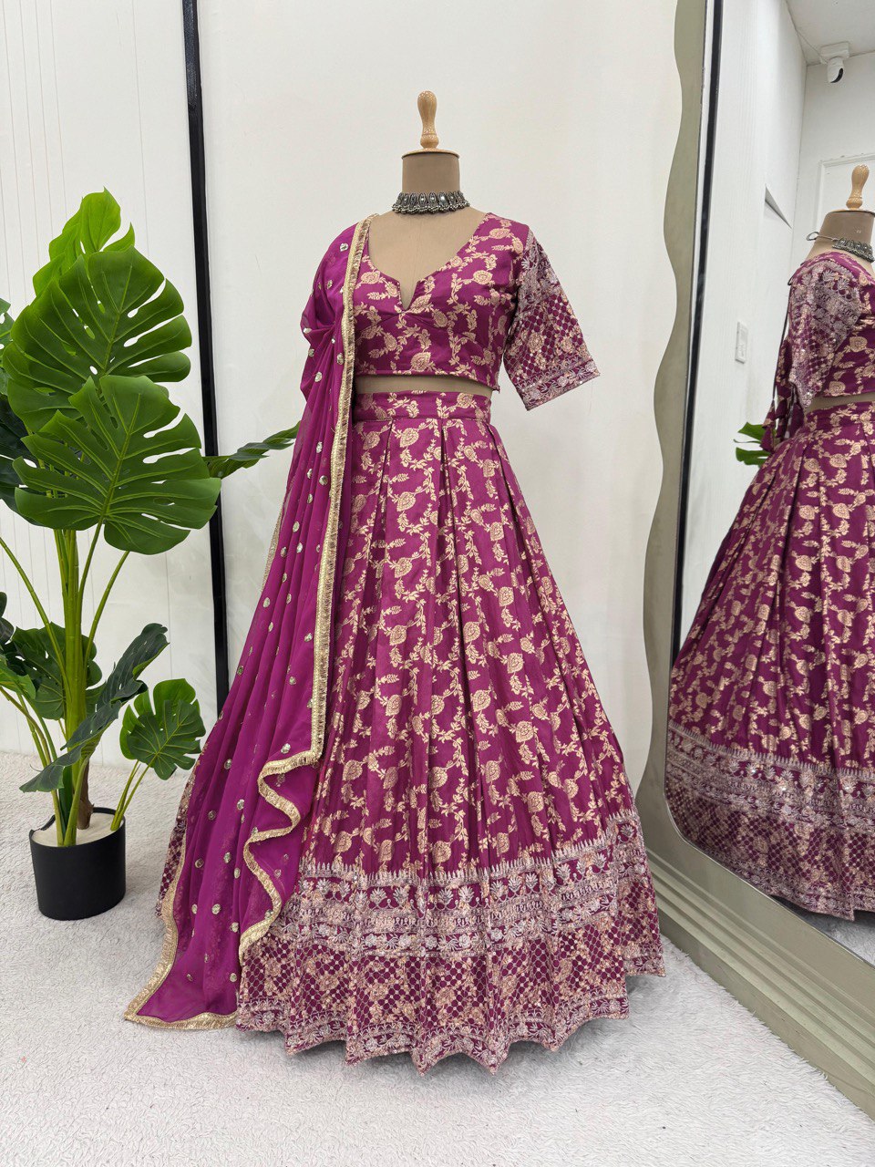Magenta Designer Jacquard Lehenga