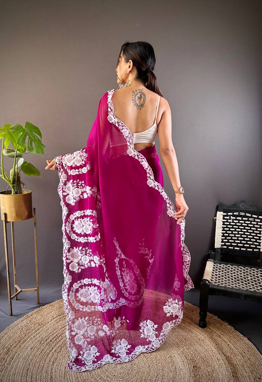 Magenta Designer Organza Silk Saree