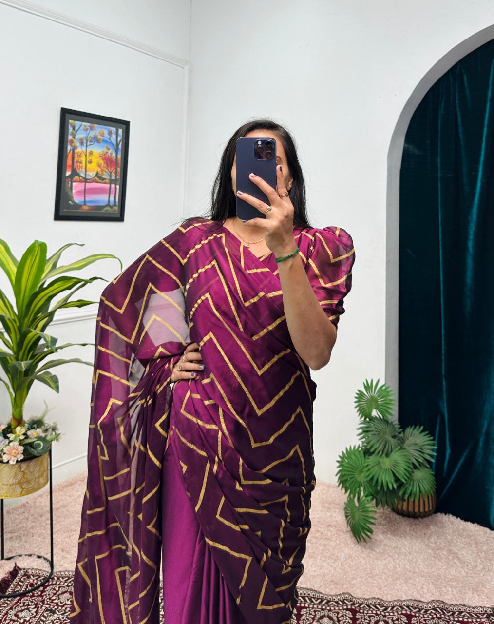 Magenta Designer Rangoli Silk Gown Saree