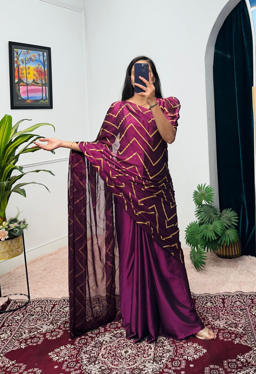 Magenta Designer Rangoli Silk Gown Saree