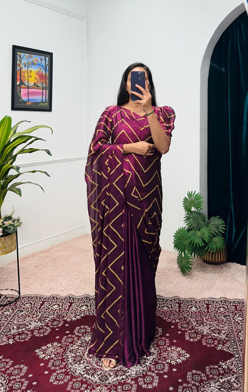 Magenta Designer Rangoli Silk Gown Saree