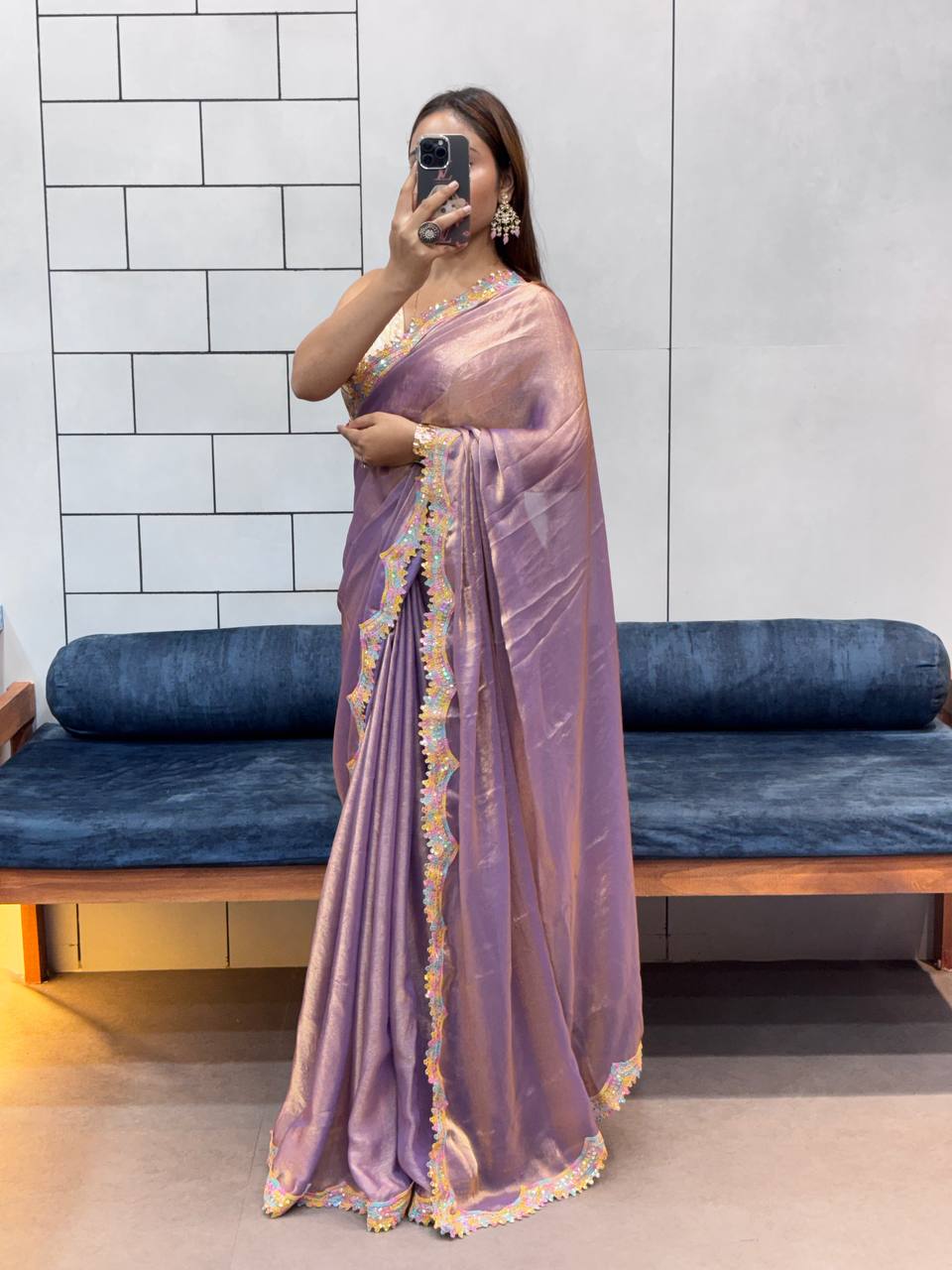 Dusty Purple Party Wear Two Tone Shiny Space Silk Saree