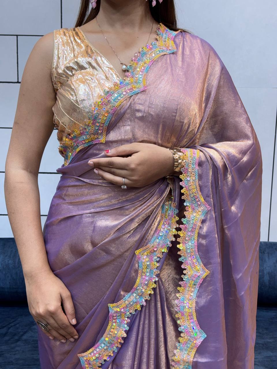 Dusty Purple Party Wear Two Tone Shiny Space Silk Saree