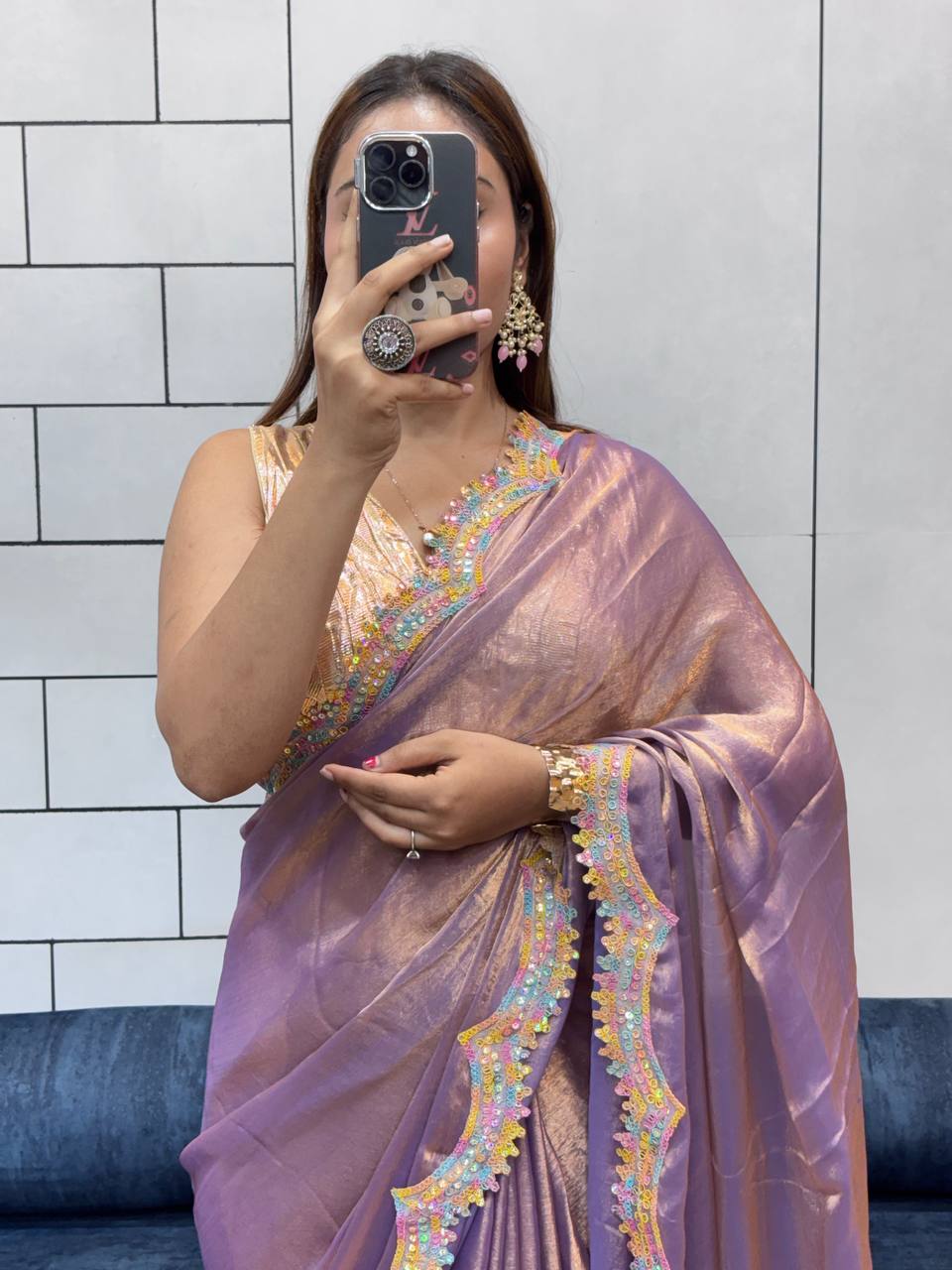 Dusty Purple Party Wear Two Tone Shiny Space Silk Saree