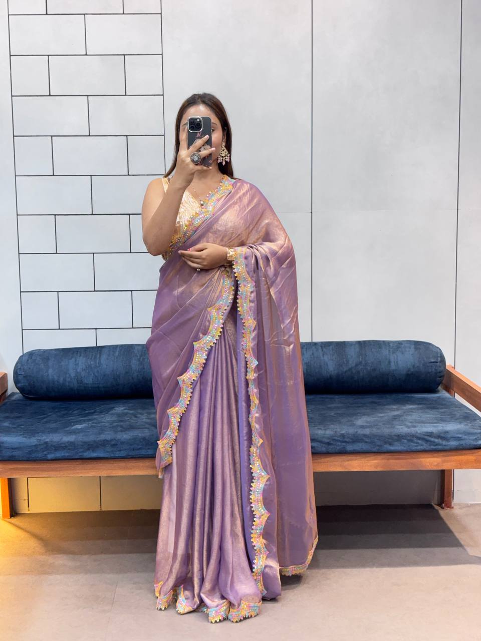 Dusty Purple Party Wear Two Tone Shiny Space Silk Saree