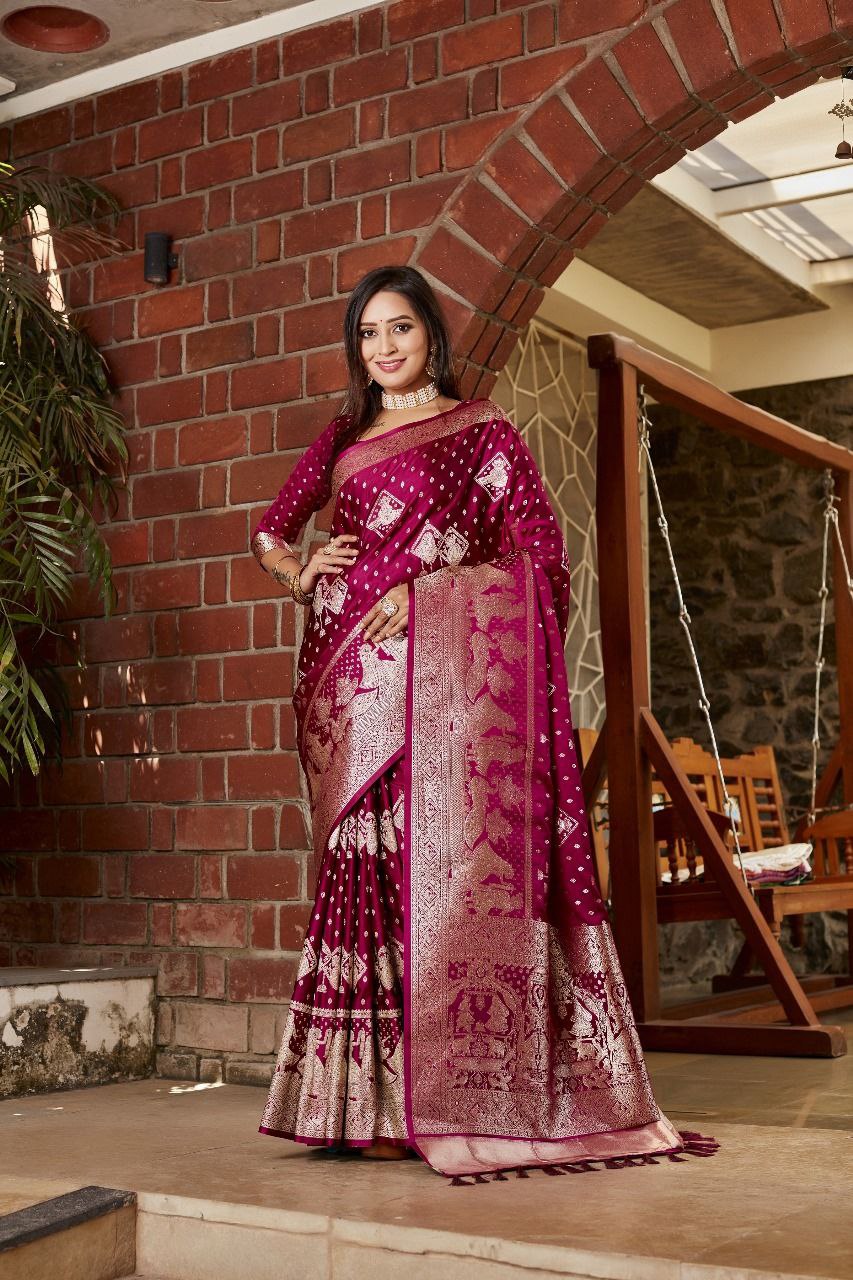 Magenta Pure Kanjivaram Soft Satin Silk Saree