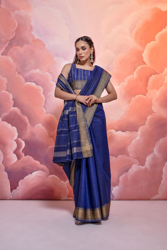 Blue Resham Silk Saree