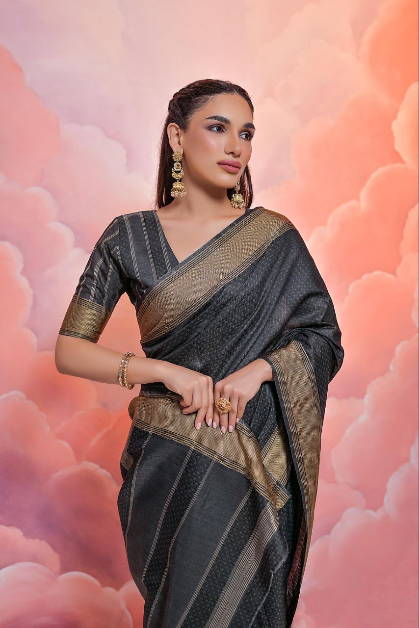 Black Resham Silk Saree