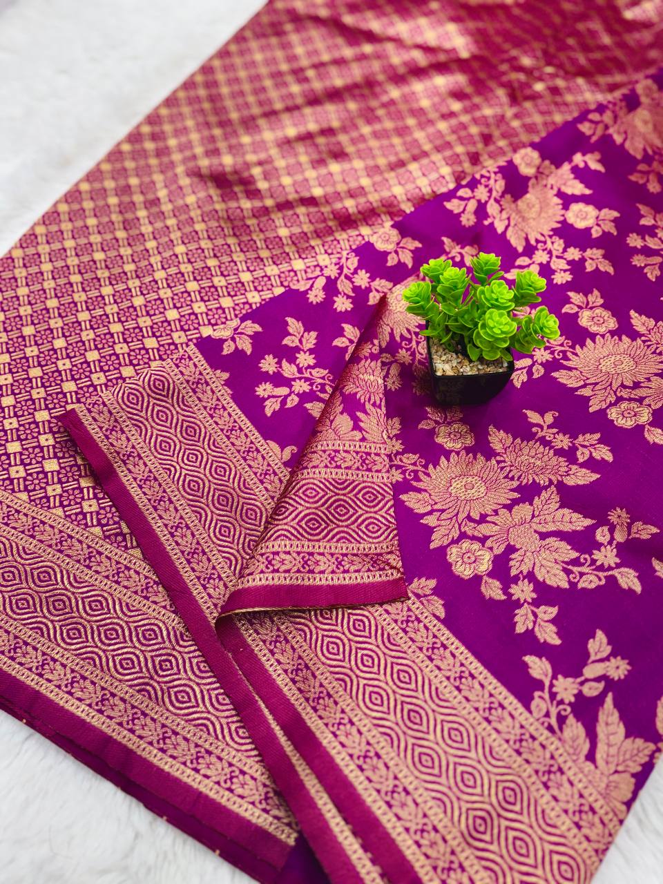 Magenta Traditional Lichi Silk Saree