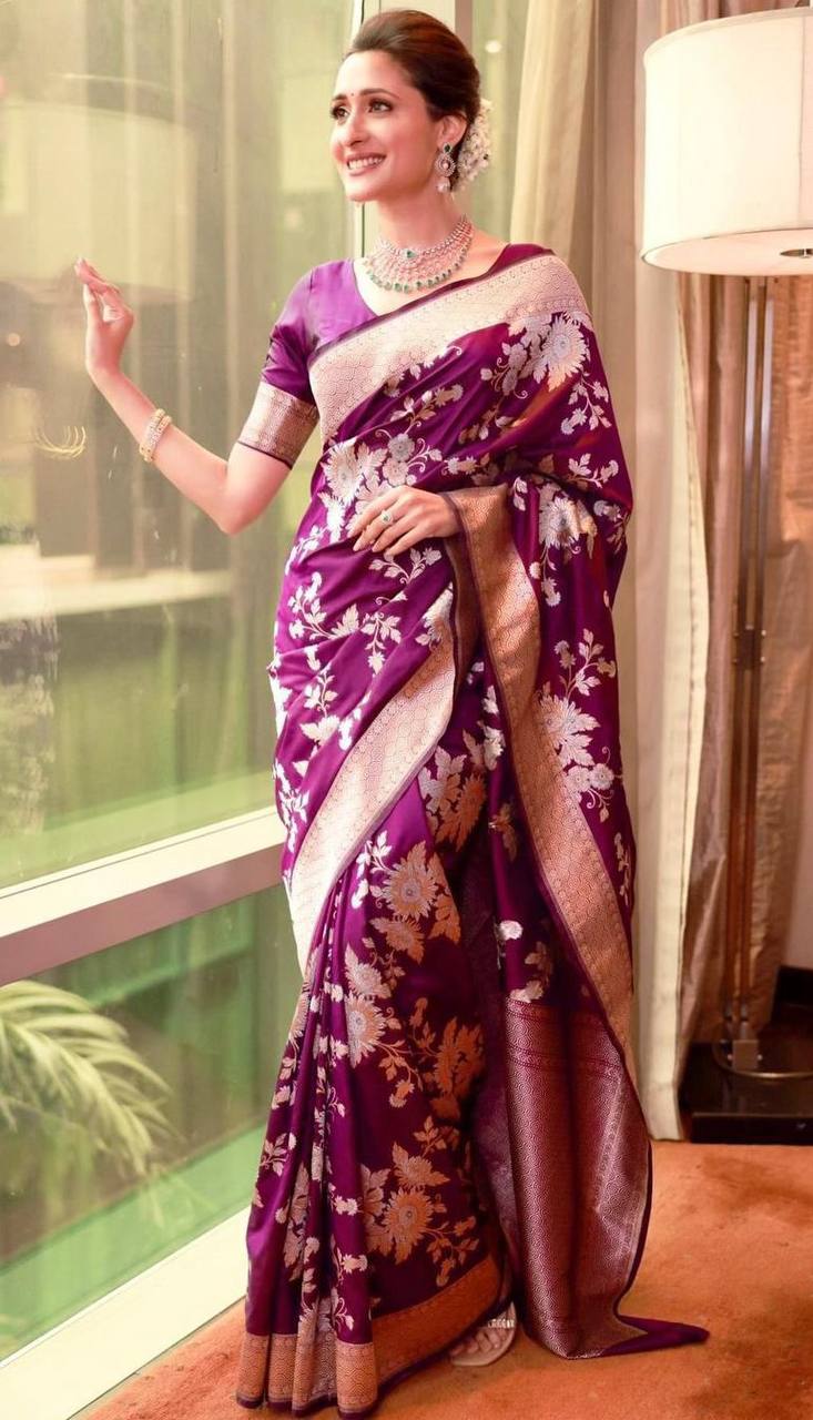 Magenta Traditional Lichi Silk Saree