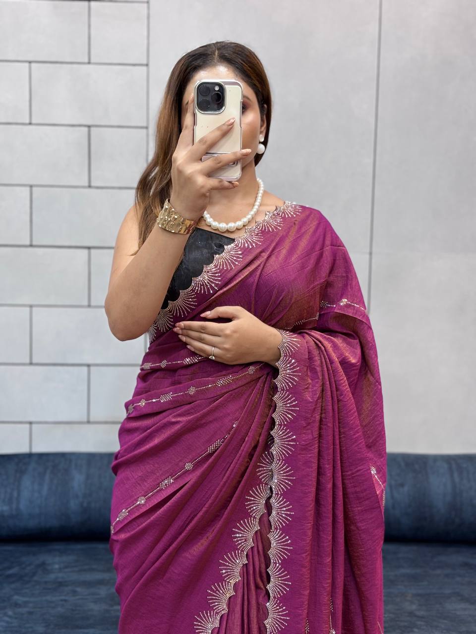 Magenta Two Tone Chocolate Silk Saree