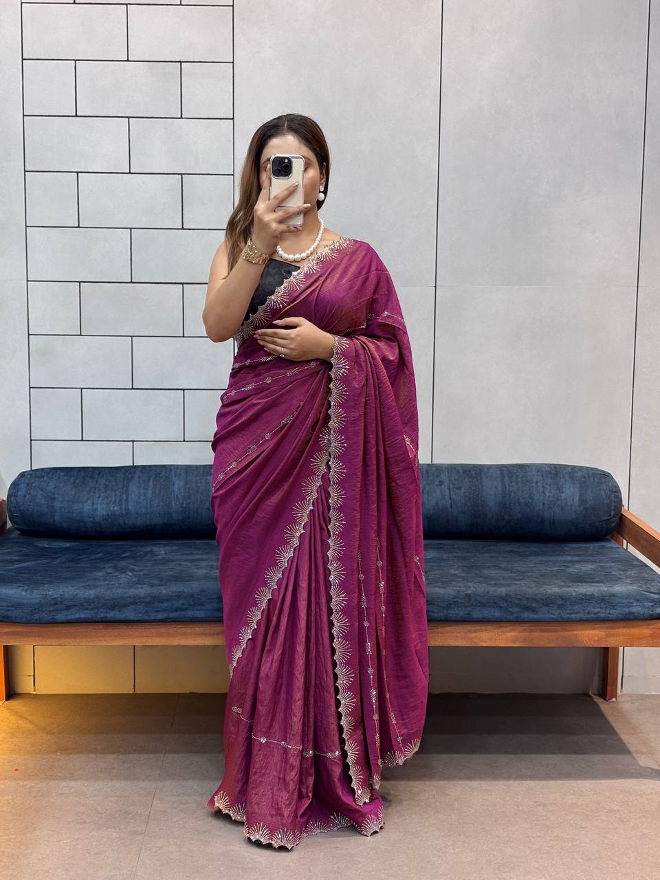 Magenta Two Tone Chocolate Silk Saree