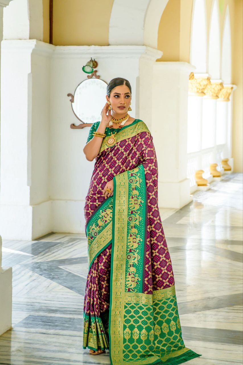 Magenta Wedding Wear Banarasi Silk Saree