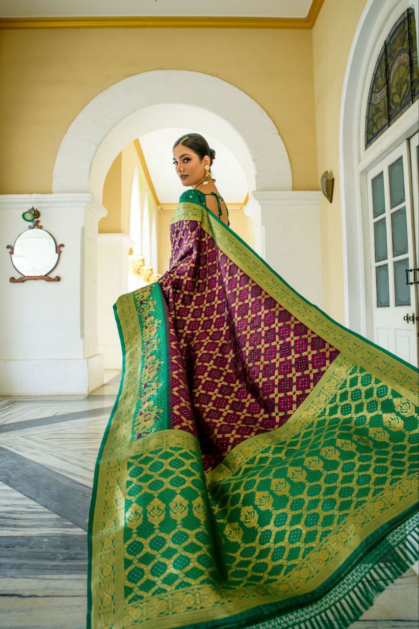 Magenta Wedding Wear Banarasi Silk Saree