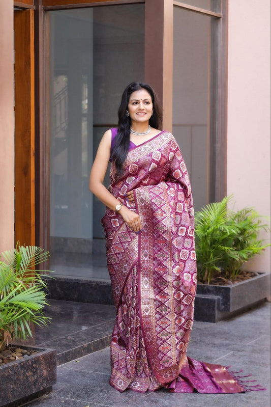 Magenta Wedding Wear Soft Silk Saree